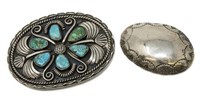 (2) NATIVE AMERICAN SIGNED SILVER BELT BUCKLES