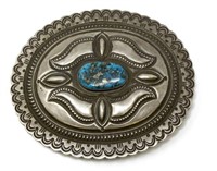 CALVIN MARTINEZ NAVAJO STERLING & TURQUOISE BUCKLE