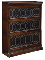 THREE STACK LAWYERS BOOKCASE, LEADED GLASS