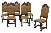 (6) SPANISH EMBOSSED LEATHER DINING CHAIRS
