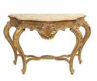 FRENCH MARBLE TOP GILT WOOD CONSOLE TABLE