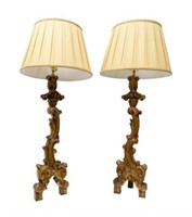 (PAIR) GILTWOOD ALTAR DECORATIONS TABLE LAMPS