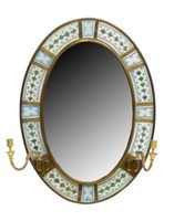 ITALIAN OVAL FRAMED MIRROR, CANDLEHOLDERS