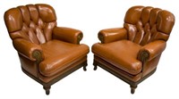 (2) ENGLISH BROWN LEATHER CLUB CHAIRS