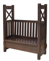ARTS AND CRAFTS OAK HALL BENCH WITH STORAGE