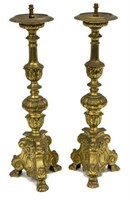 (2) LOUIS XV STYLE BRONZE CANDLESTICK TABLE LAMPS
