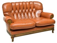 ENGLISH BUTTONED LEATHER LOVESEAT