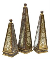 (3) DECORATIVE GRADUATED PARCEL GILT OBELISK