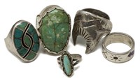 (5) VINTAGE NATIVE AMERICAN TURQUOISE SILVER RINGS