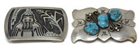 2)SOUTHWEST NATIVE AMERICAN TURQUOISE BELT BUCKLES