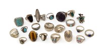 (22) COLLECTION OF SOUTHWEST STONE & SILVER RINGS
