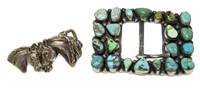 (2) NATIVE AMERICAN STERLING & TURQUOISE BUCKLES