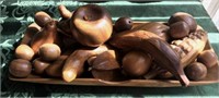 WOODEN FRUIT BOWL AND FRUIT