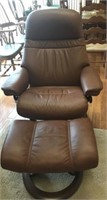 STRESSLESS LEATHER RECLINER WITH OTTOMAN
