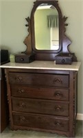 HAND DOVETAILED MARBLE TOP DRESSER WITH
