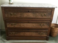 WALNUT MARBLE TOP HAND DOVETAILED 3-DRAWER CHEST
