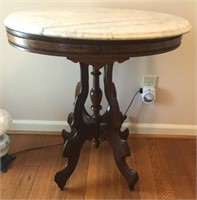 WALNUT VICTORIAN OVAL MARBLE TOP TABLE
