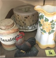 DECOR LOT: ROOSTER, PITCHER, MISC
