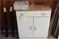 Metal cabinet with car wash, bleach, Drano, shop
