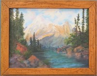 Mountain Lake Scene-Original Canvas Oil Painting