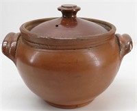 Hand Made Brown Glazed Handled Pottery with Lid
