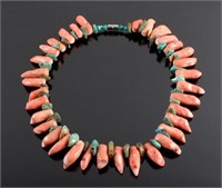Navajo Turquoise & Coral Nugget Necklace