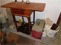 Drop Leaf Side Table and Tool Box and Contents