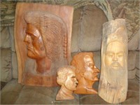 4 Wood Carvings by Joe (2 are of Mark Twain)