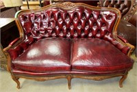 French Provincial Leather Love Seat - 51"l x 35"