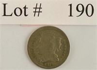 Lot #190 - 1874 3 Cent Nickel