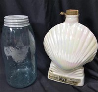 Mason jar and vintage Jim Bean collector bottle
