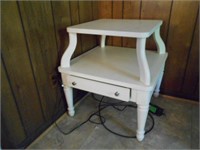 White 2 Tier Side Table with 1 Drawer 27"Tall
