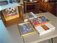 Box Lot of 4 Puzzles and 2 Pictures in Frames