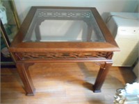 Glass Top Wood Frame Table 22"Tall by 27"Square