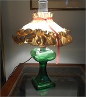 Green Glass Oil Lamp Converted to Electric