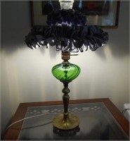 Tall Green Glass Oil Lamp Converted to Electric