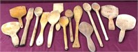 15 Pcs. Vintage Wood Spoons, Spatulas & Paddles