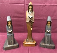 Set of 3 Carved Wood Monks Religious Figures