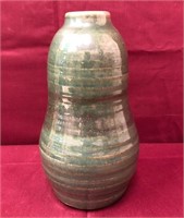 Signed Dated Green Pottery Jar or Vase