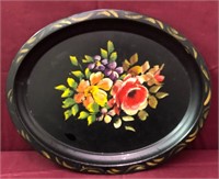 Painted Floral Oval Metal Tray