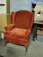 Beautiful vintage red velvet wing backed chair