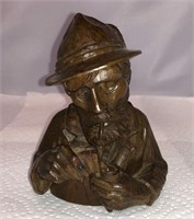 Carved Wood Bust Fisherman Filling Pipe
