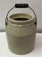 Beige Crackle Finish Crock w/Wire Handle