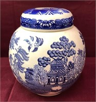 White & Blue Asian Design Miniature Jar w/Lid