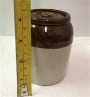 Brown Stoneware or Pottery Mini Crock w/Lid