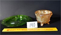 2 Pc. Lot - Small Footed Carnival Glass Dish and