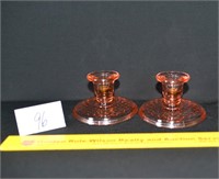 Lot of 2 Pink Depression Glass Candle Holders