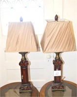 Pair of Wooden Based Lamps w/Shades 32" Tall