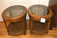 Two Matching Wood End Tables w/glass Insert Tops;