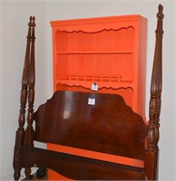 Vintage Wooden Queen Size Rice Bed w/Headboard,